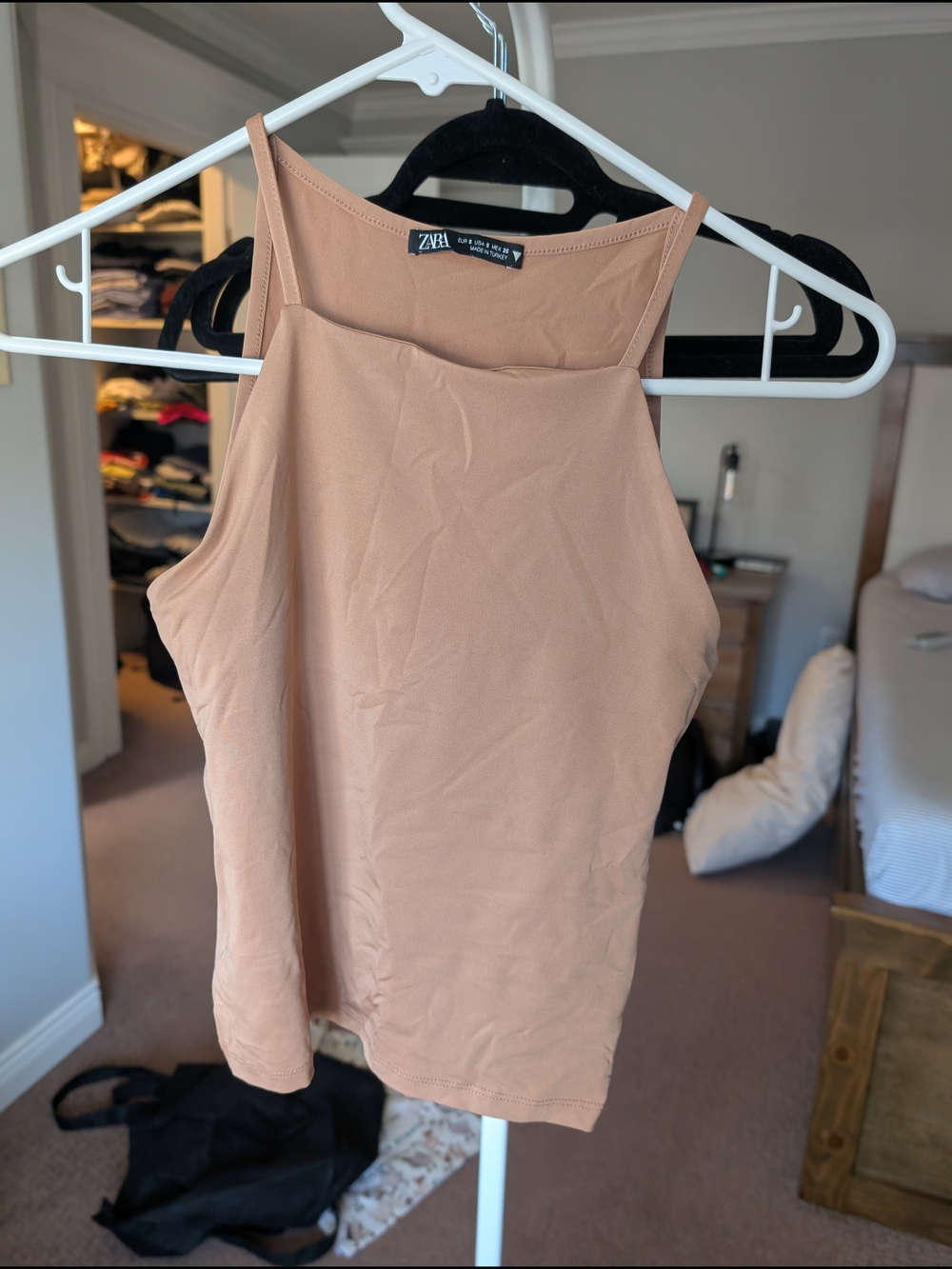 Zara Peach/Tan High-Neck Cami Top